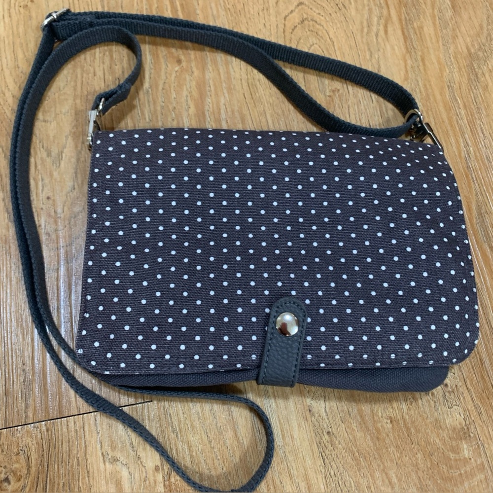 Thirty-One Gray w/White Polka Dot Purse Mini Shoulder/Crossbody Handbag